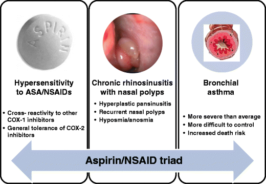 AERD can be characterized by three primary characteristics that form the classic Samter's Triad.  