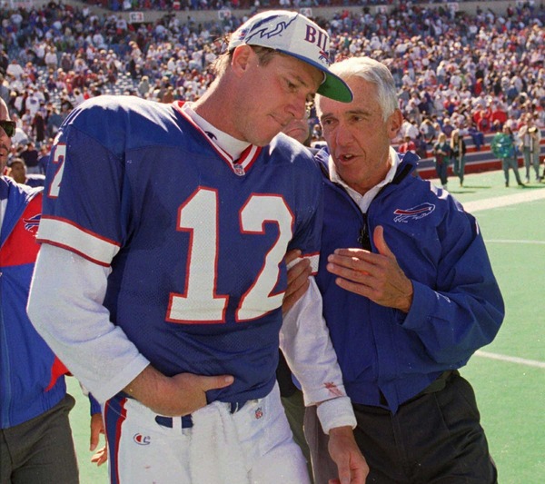 Buffalo Bills tickets: Quarterback Jim Kelly with Head Coach Marv Levy